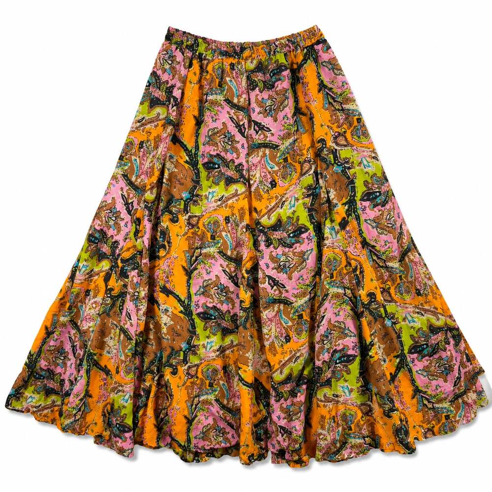 Y2K Preswick & Moore Women's Funky Paisley Print Elastic Waist Maxi Skirt